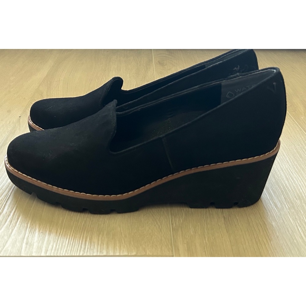 Vionic Willa Wedge Loafers Black Suede Slip On Comfort Shoes Womens 9.5 support